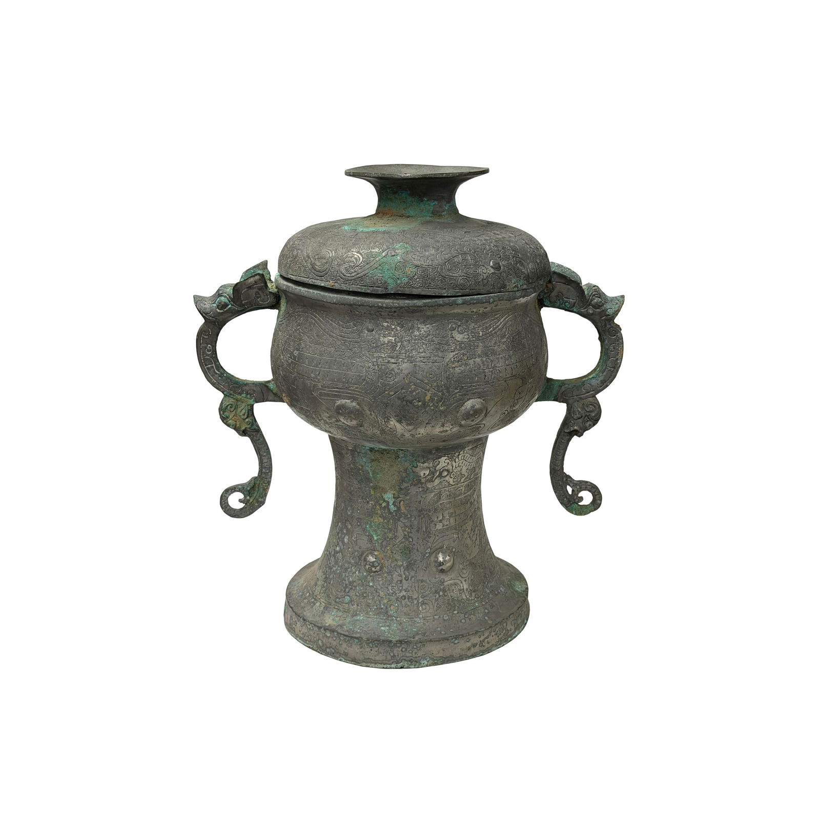 Vintage Look Gray Green Ancient Ding Shape Vessel Holder Display Art - 4