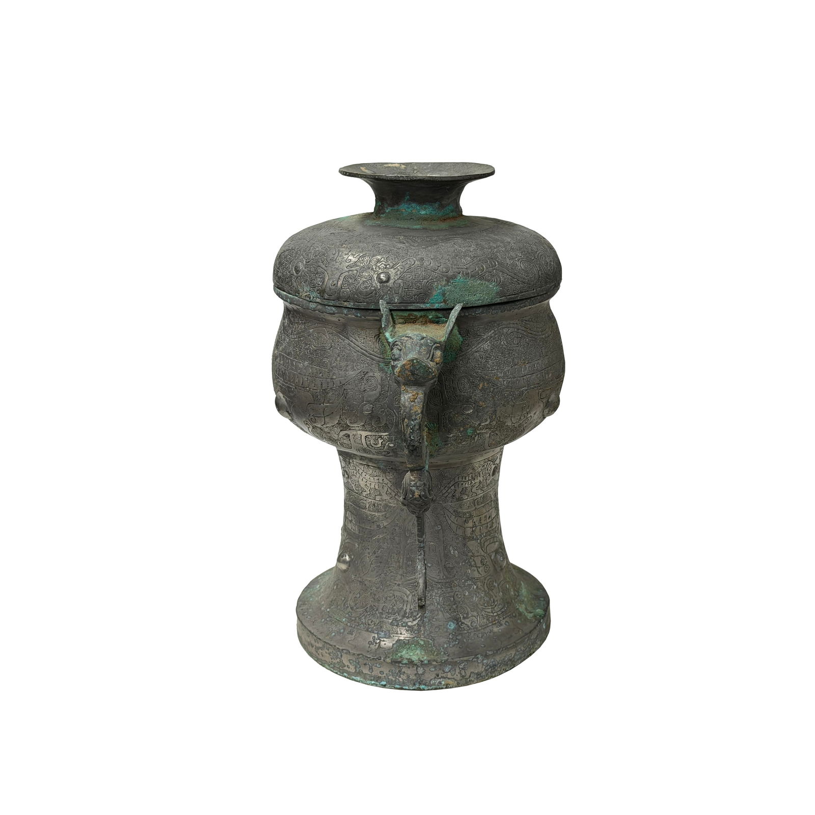 Vintage Look Gray Green Ancient Ding Shape Vessel Holder Display Art - 6