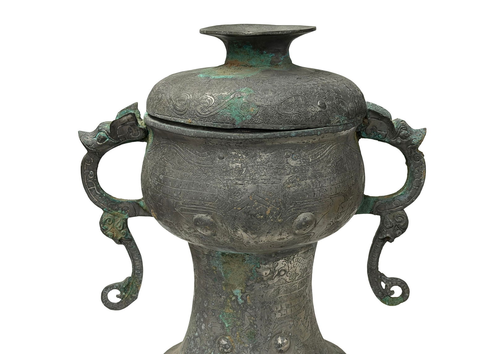 Vintage Look Gray Green Ancient Ding Shape Vessel Holder Display Art - 7