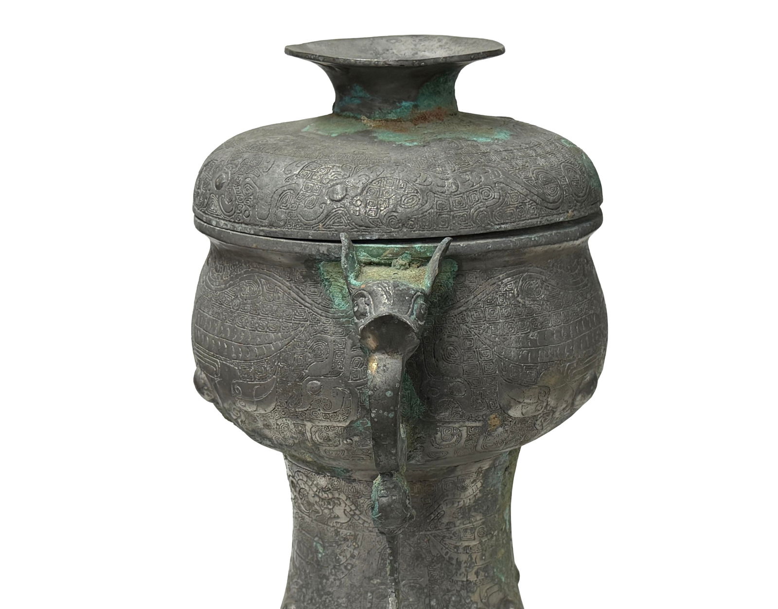 Vintage Look Gray Green Ancient Ding Shape Vessel Holder Display Art - 8