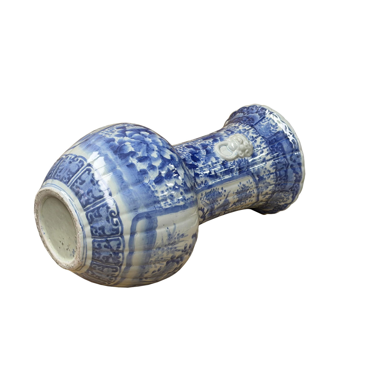 Oriental Pale Blue & White Porcelain Bulbous Shape Flower Vase - 5