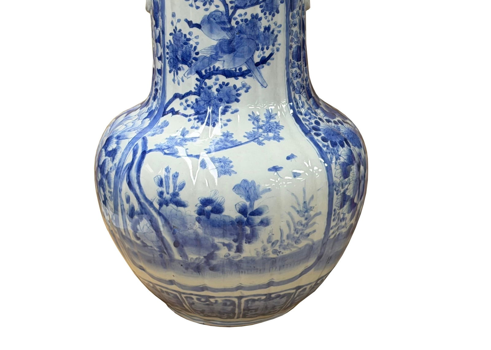 Oriental Pale Blue & White Porcelain Bulbous Shape Flower Vase - 8