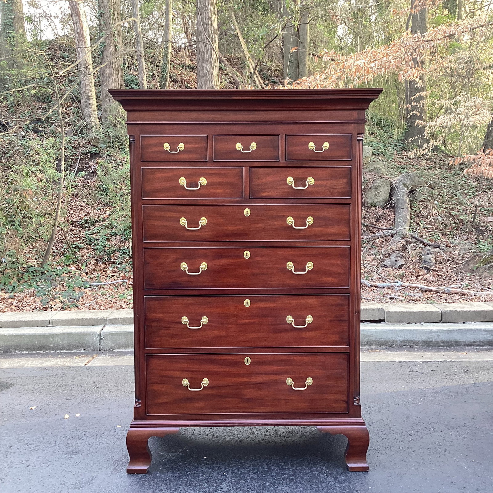 1980s Henkel Harris Genuine Mahogany Tall Chest of Drawers, Chippendale Style – Finish 29 - 15