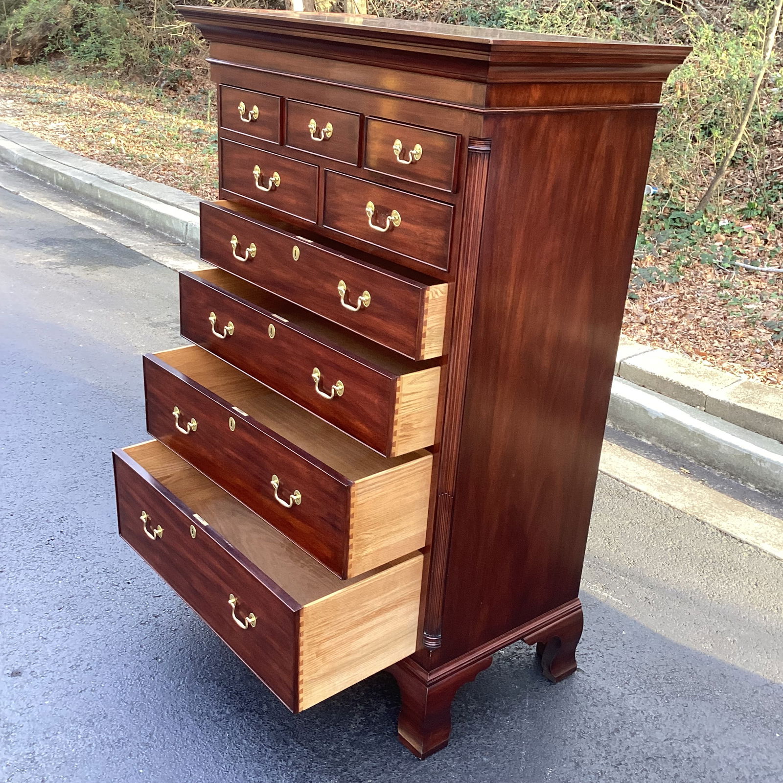 1980s Henkel Harris Genuine Mahogany Tall Chest of Drawers, Chippendale Style – Finish 29 - 3