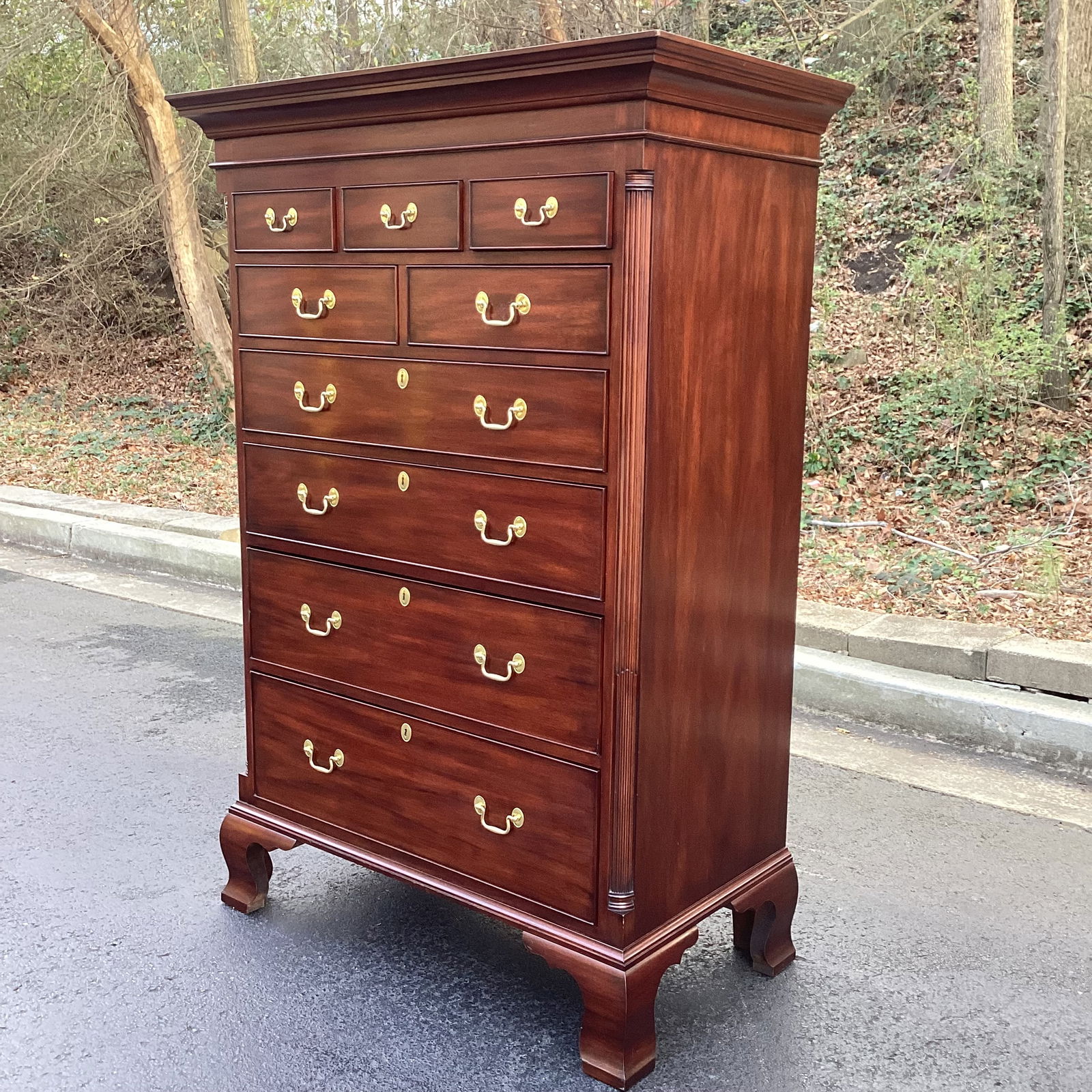 1980s Henkel Harris Genuine Mahogany Tall Chest of Drawers, Chippendale Style – Finish 29 - 4