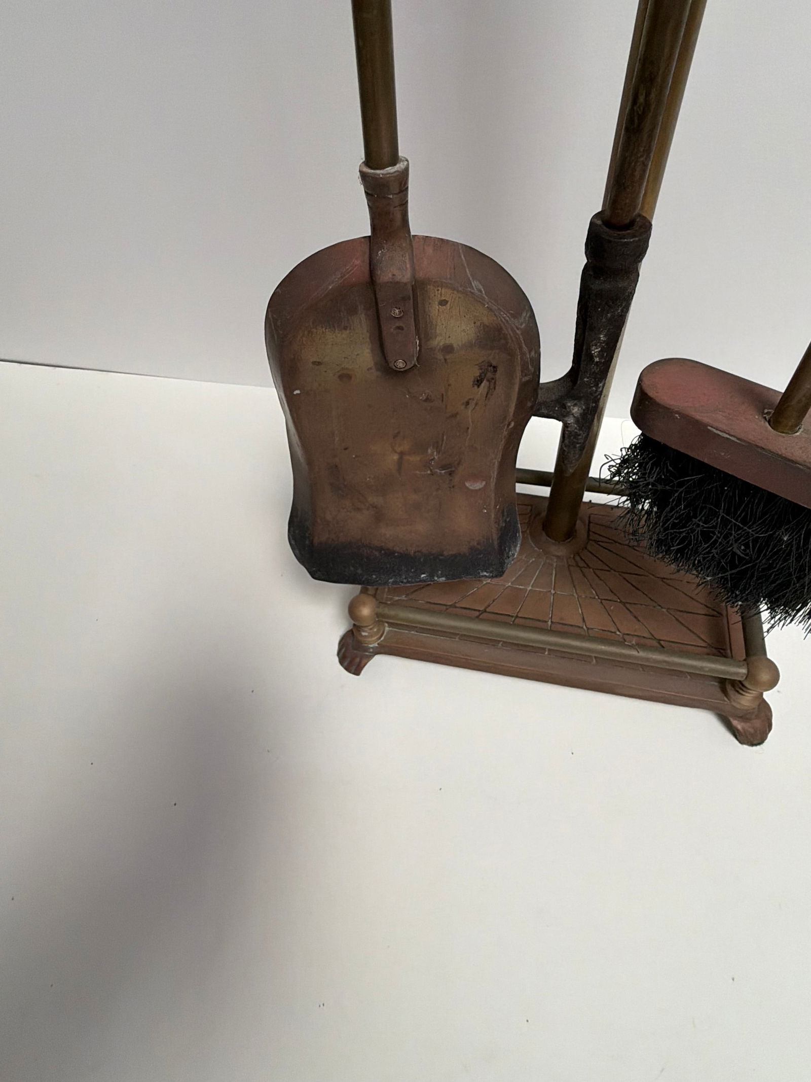 Vintage Brass Unicorn MCM Fireplace Tool Set 3-Pc + Extra Topper 31" - 4