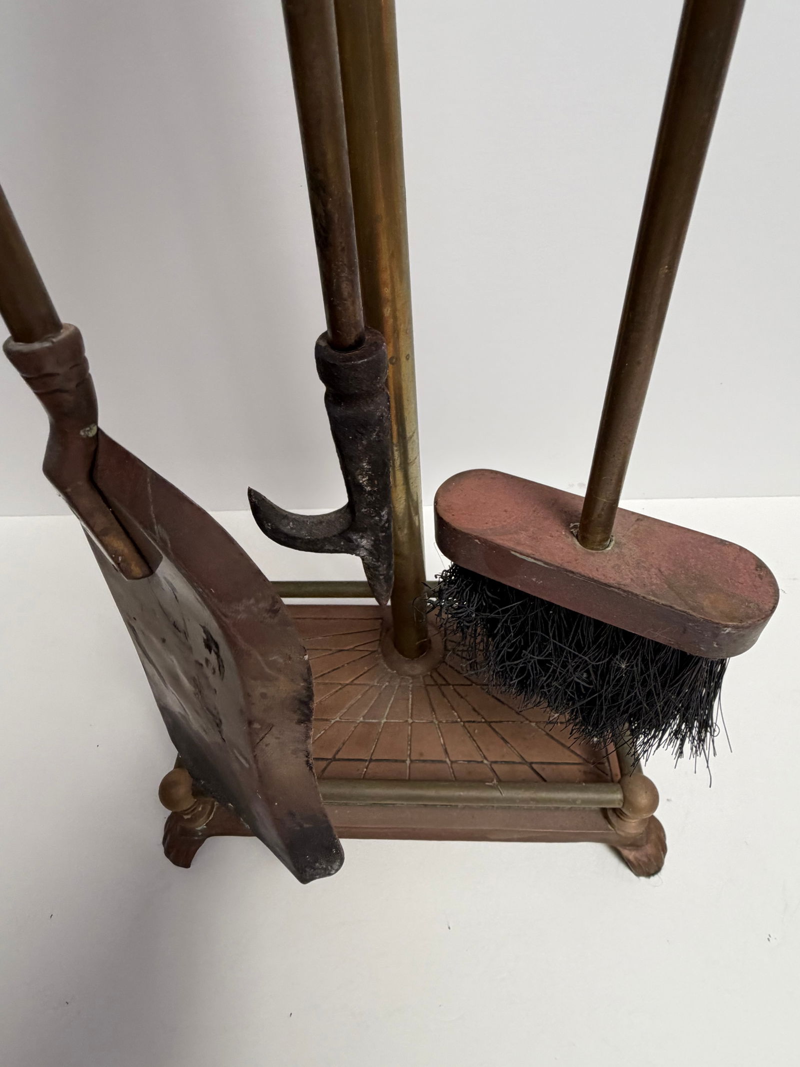 Vintage Brass Unicorn MCM Fireplace Tool Set 3-Pc + Extra Topper 31" - 5