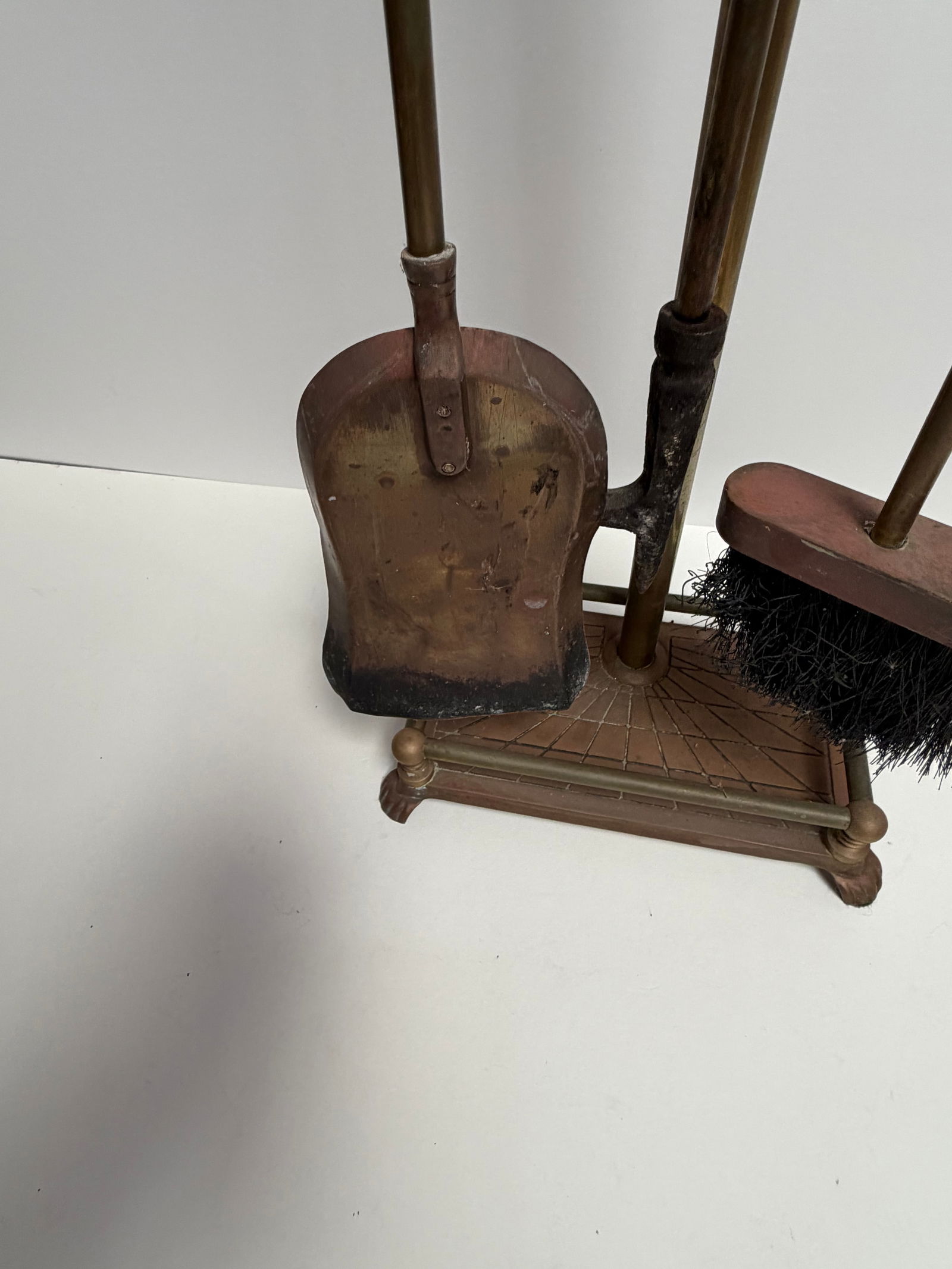 Vintage Brass Unicorn MCM Fireplace Tool Set 3-Pc + Extra Topper 31" - 6