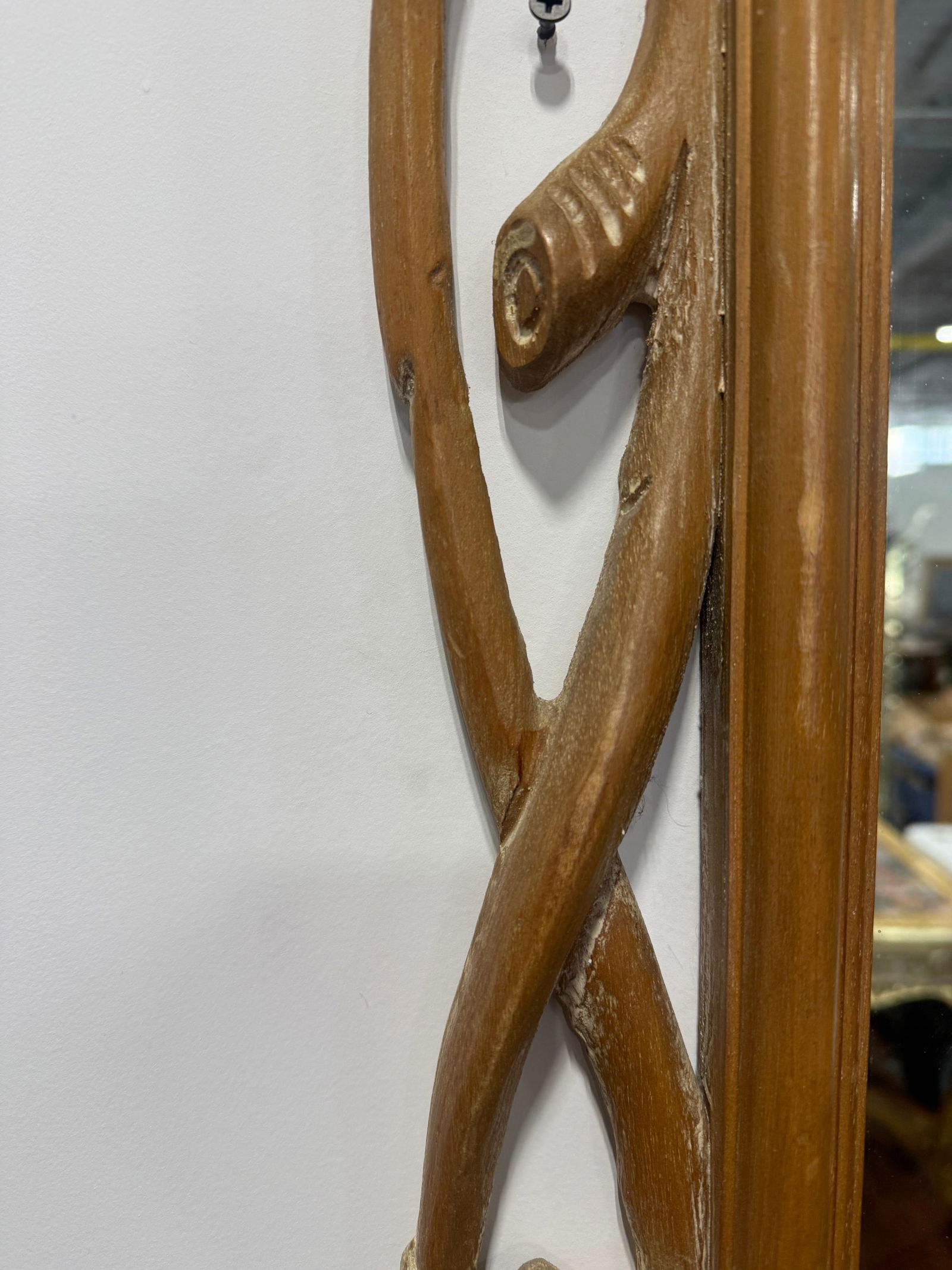 Italian Faux Bois Wall Mirror With Carved Wood Frame, Rustic Style - 5