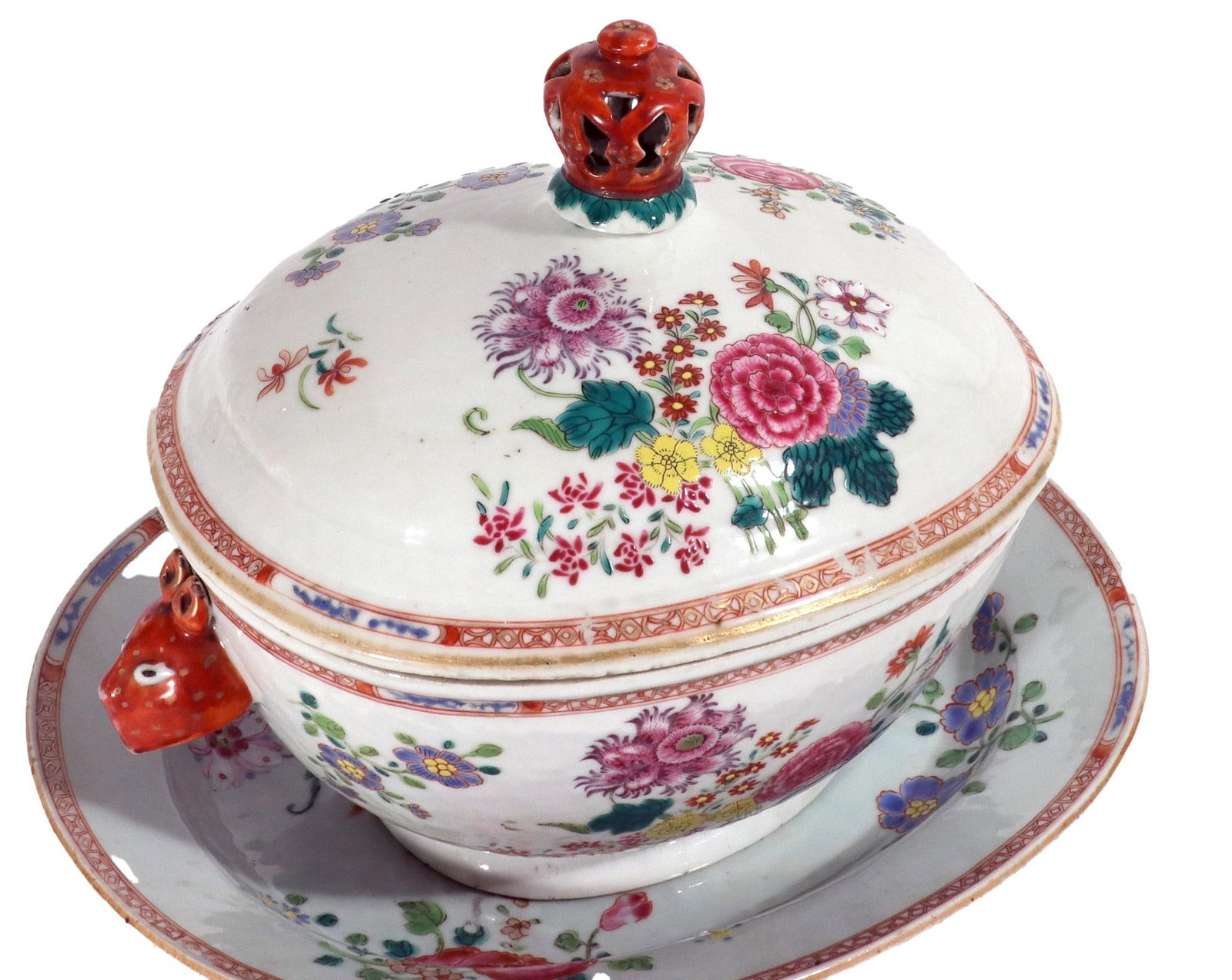 Chinese Export Famille Rose Porcelain Soup Tureen, Cover & Stand - 5