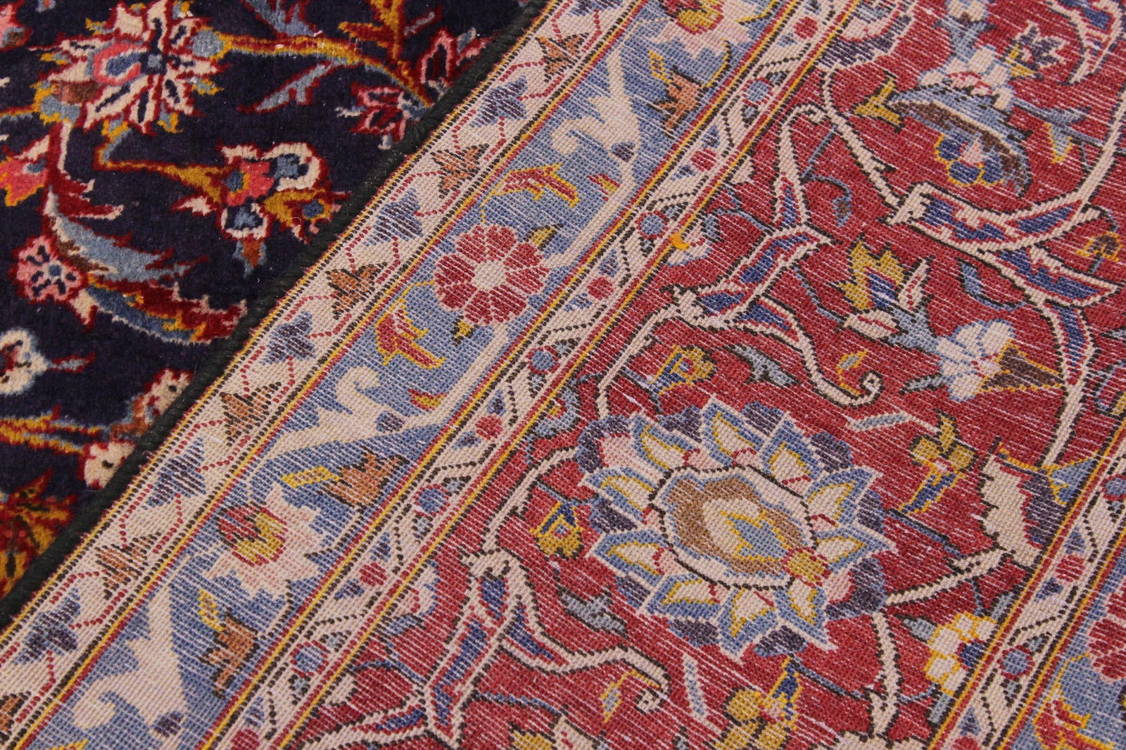 Vintage Handmade Blue Wool Rug With Medallion - 3