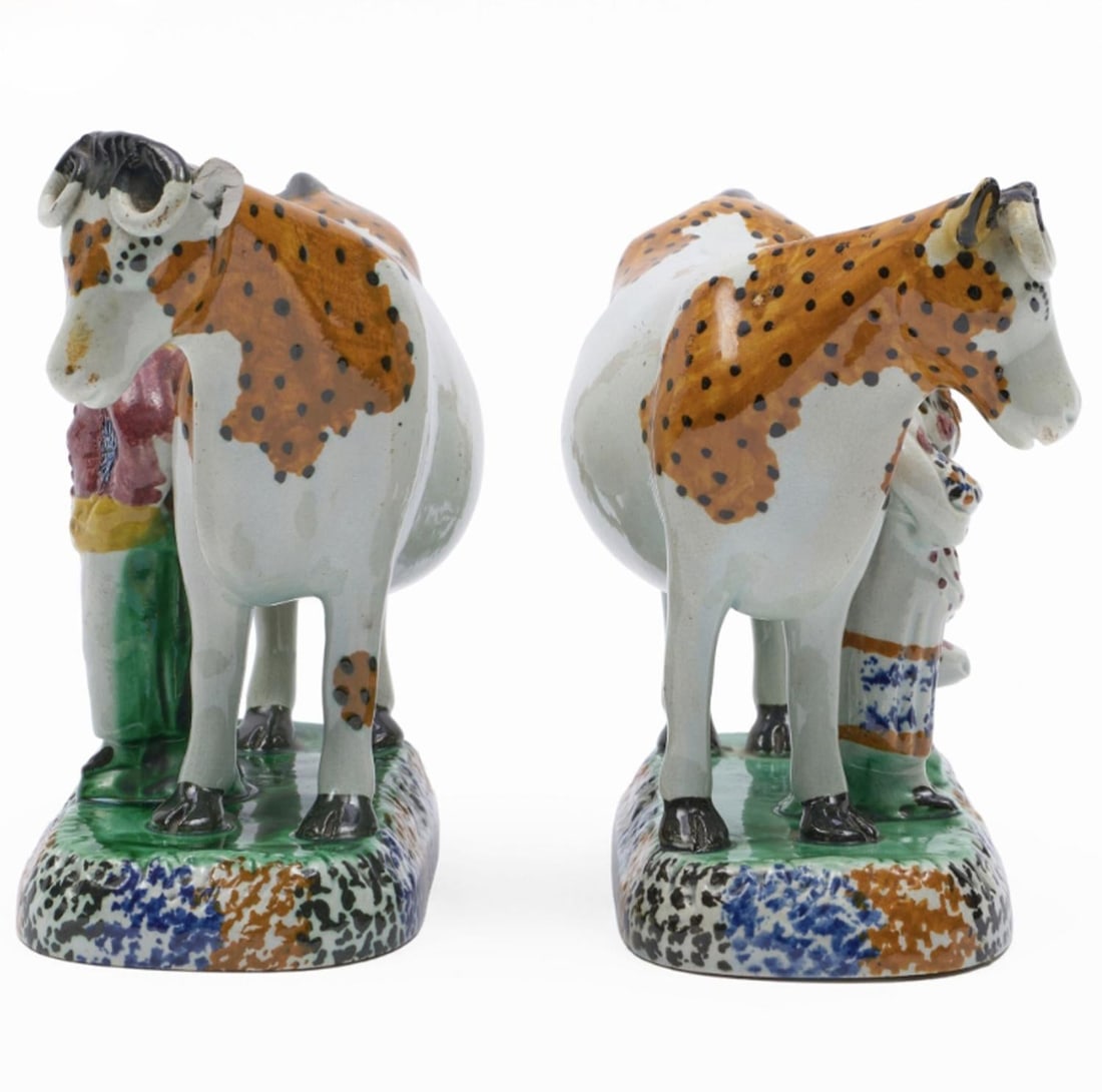 Yorkshire Prattware Figures of Cows With Attendants - 4