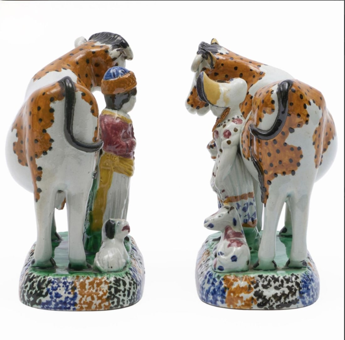 Yorkshire Prattware Figures of Cows With Attendants - 5