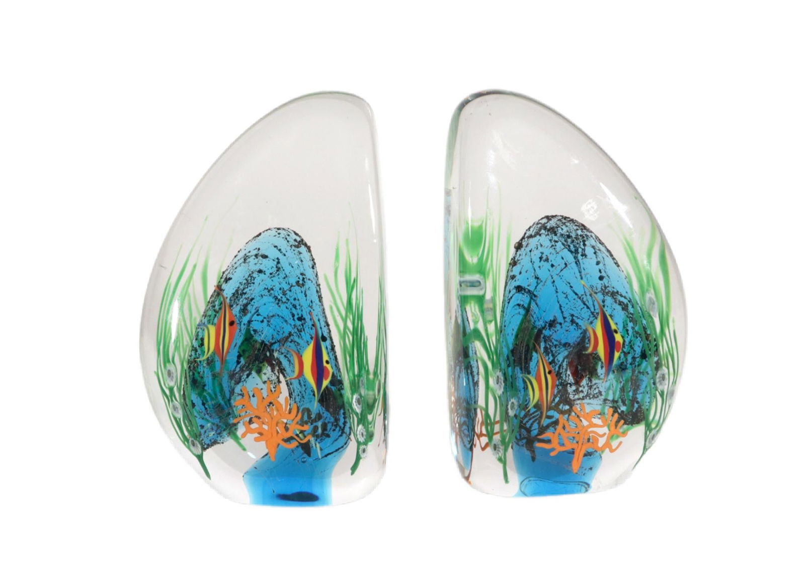 Art Glass Zellique Studios Coral Reef Blown and Molded Aquarium Bookends - 2