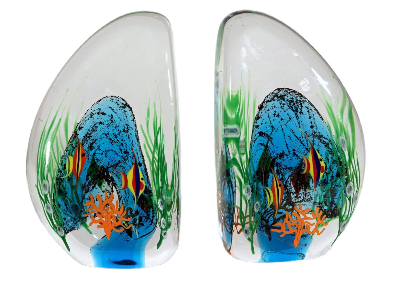 Art Glass Zellique Studios Coral Reef Blown and Molded Aquarium Bookends - 3