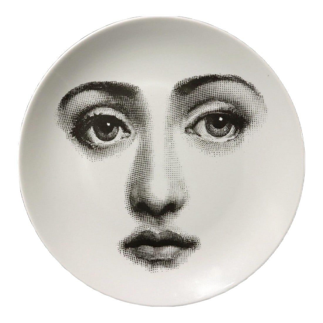 Fornasetti Porcelain Themes & Variation Plate, Pattern Number 6: The Essential Muse: Fornasetti "Themes & Variations" Plate #6 (Floating Face) A surreal and minimalist porcelain wall plate from the celebrated "Themes & Variations" (Tema e Variazioni) series by