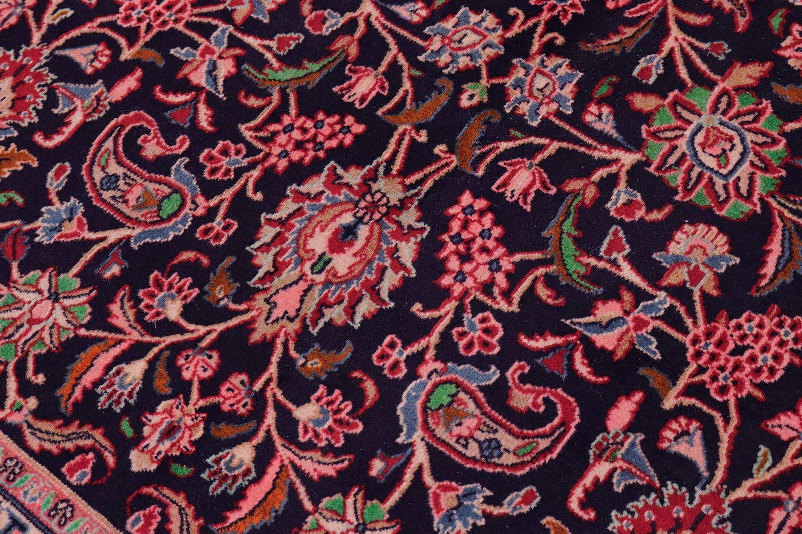 1960s Hand-Knotted Area Rug - Navy Blue and Red Paisley/Boteh Design - 4