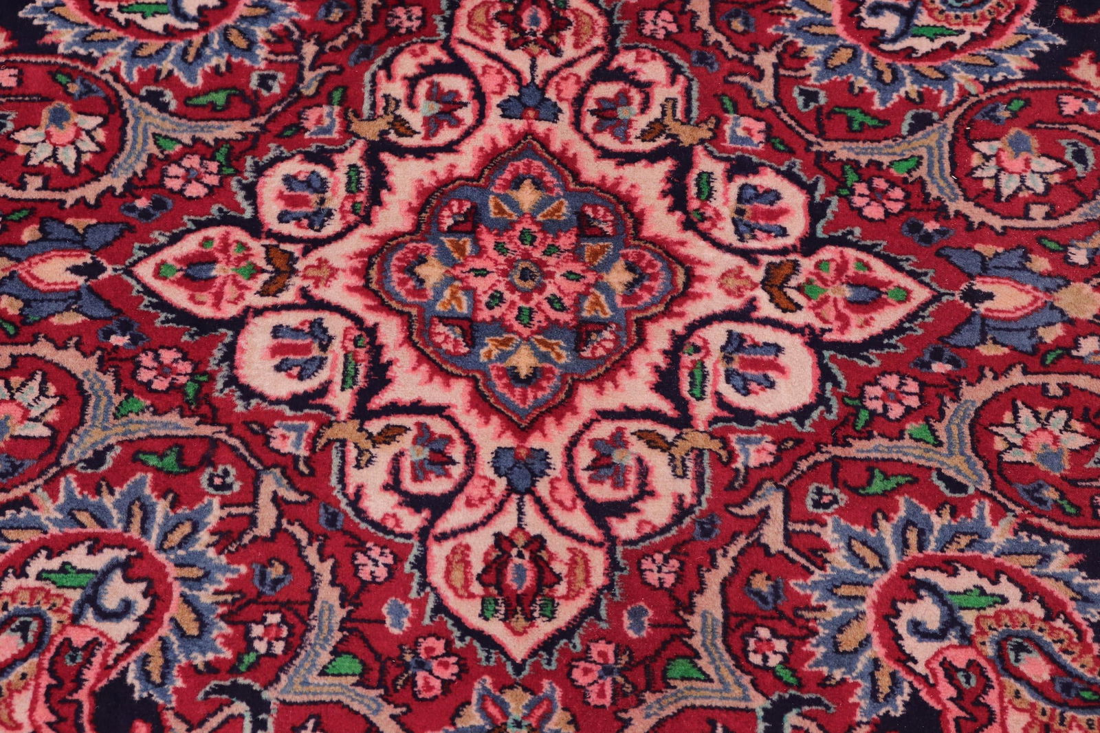 1960s Hand-Knotted Area Rug - Navy Blue and Red Paisley/Boteh Design - 6