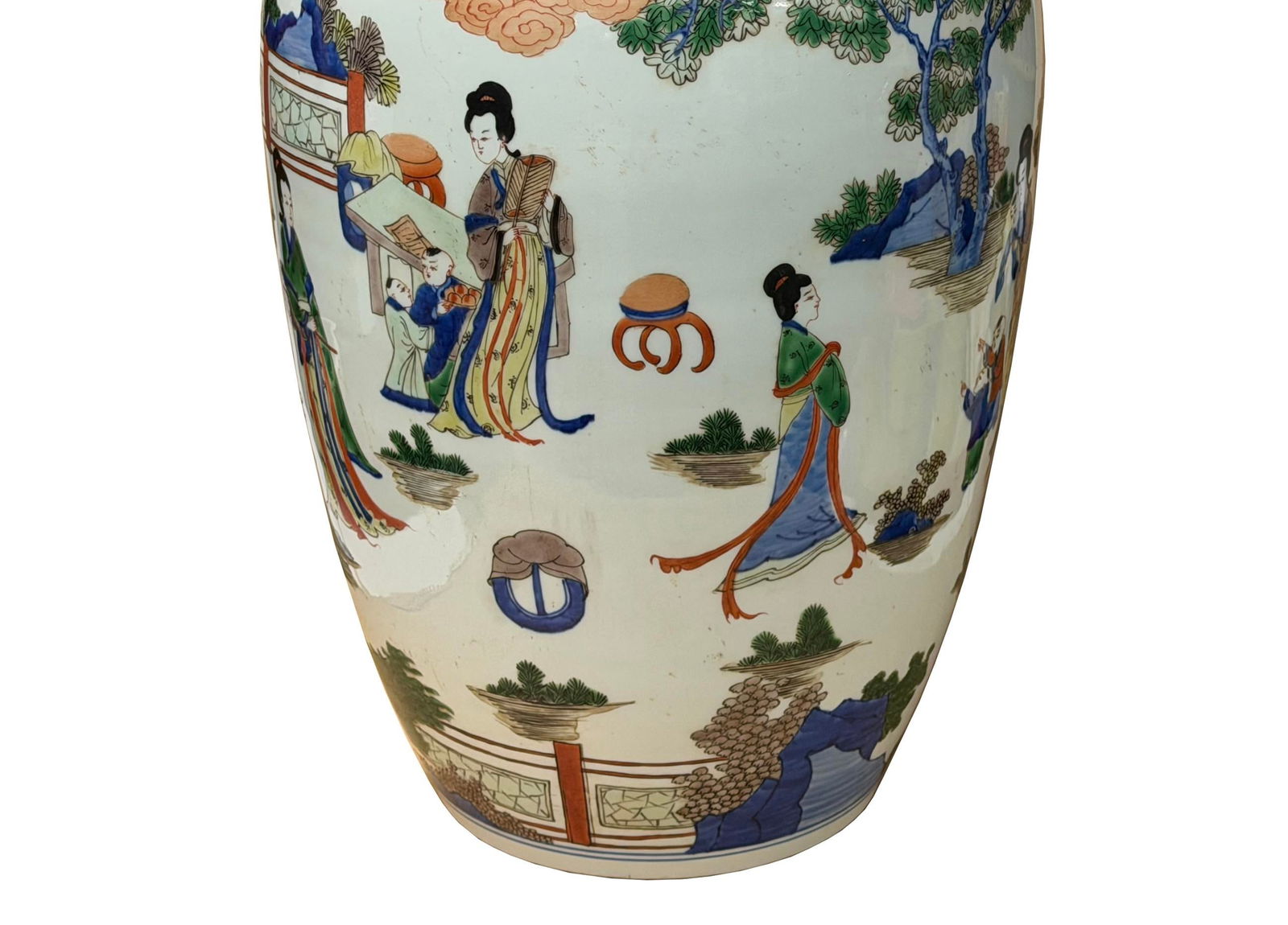 Oriental Color Family Gathering Graphic White Base Porcelain Jar - 12