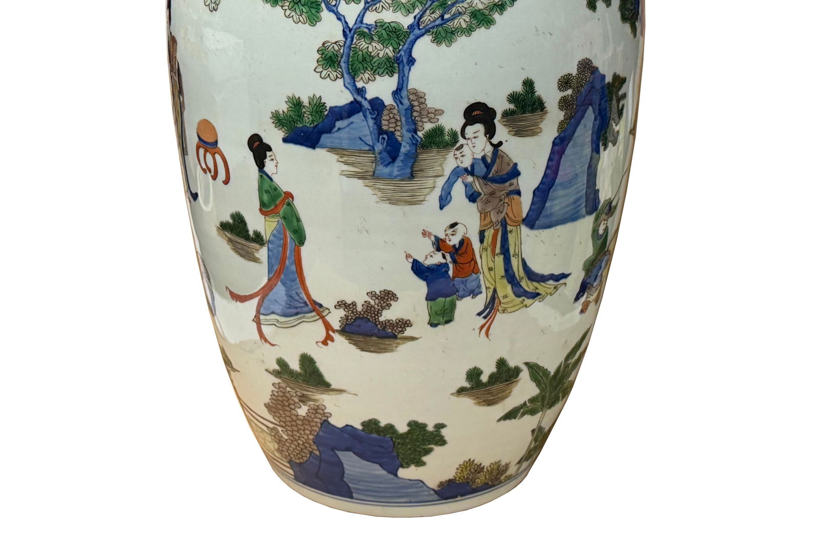 Oriental Color Family Gathering Graphic White Base Porcelain Jar - 17