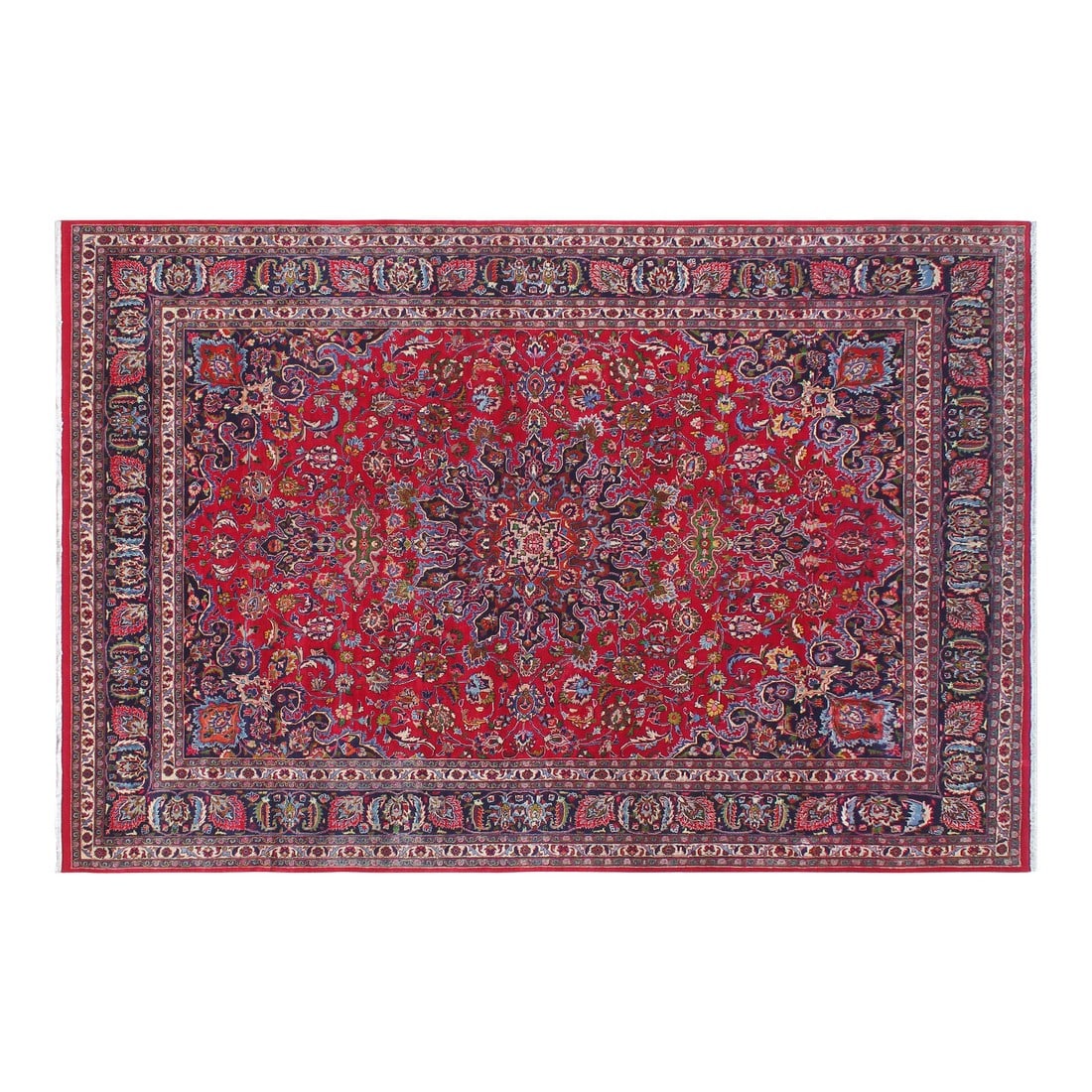 1960s Fine 9'7" X 12'11" Hand-Knotted Wool Area Rug - Traditional Medallion: Elevate your home with this magnificent, hand-knotted Oriental rug. This grand-sized carpet features a highly detailed Central Medallion and bold corner designs, embodying the timeless quality and