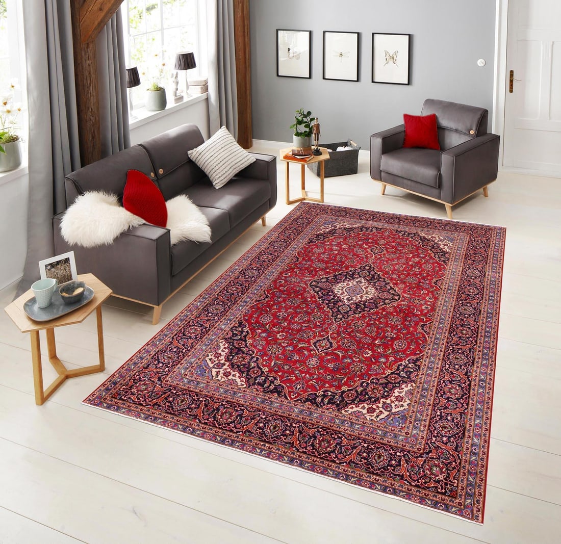 1960s 9'9" X 12'9" Hand-Knotted Wool Area Rug - Traditional Medallion - 7