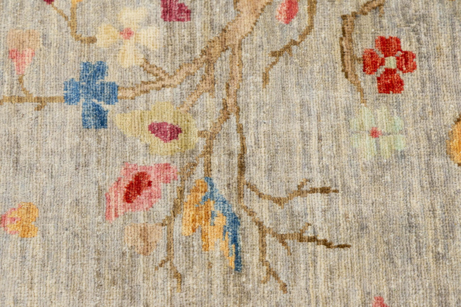 Hand-Knotted Modern Chinese Botanical Wool Area Rug - Slate Grey & Marigold - 3