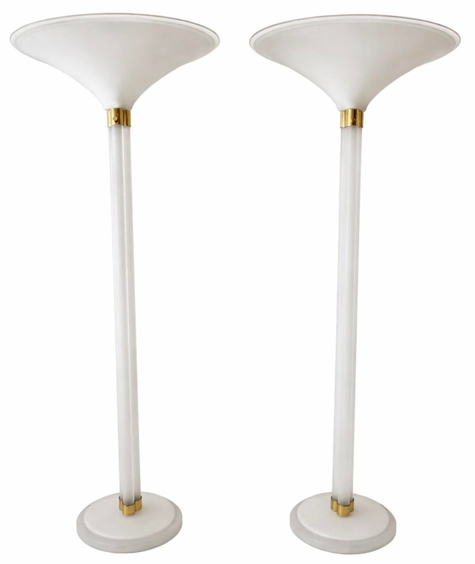 Pair of Sandblasted Lucite Torchieres by Karl Springer From 70's - 2