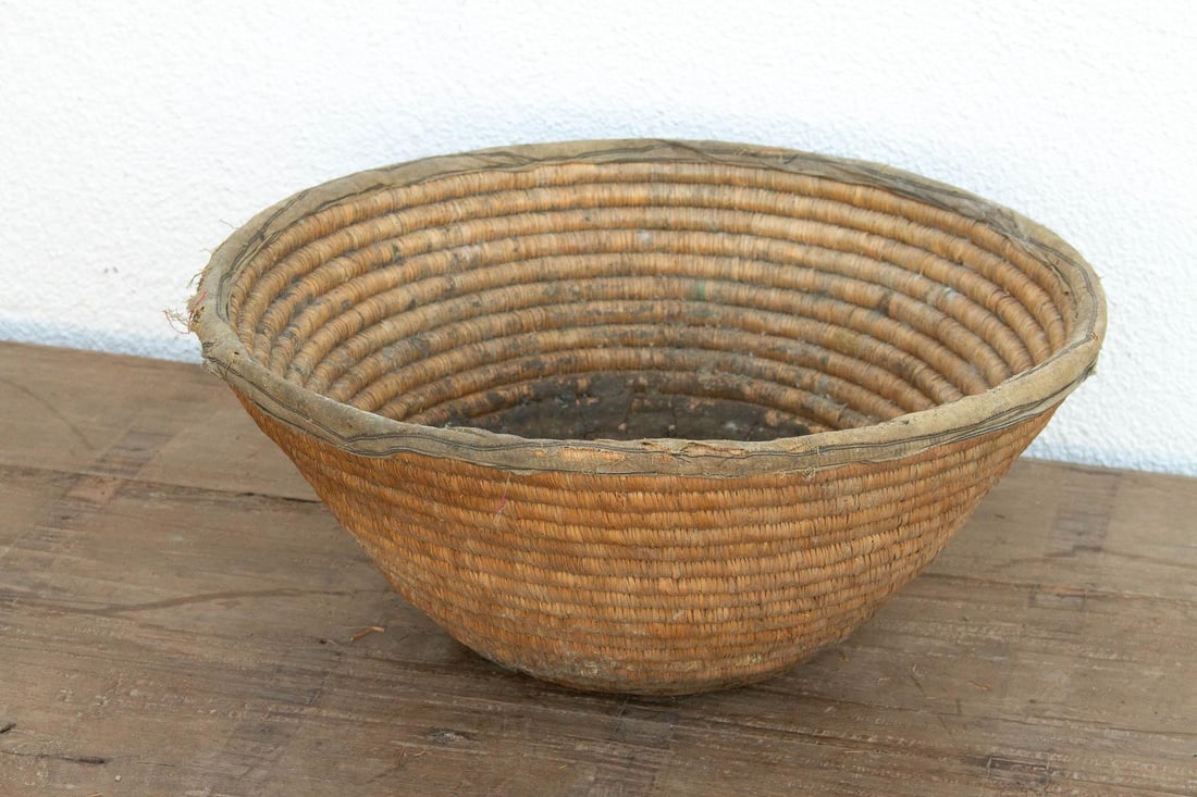 Antique Coiled Woven Harvest Basket - 4