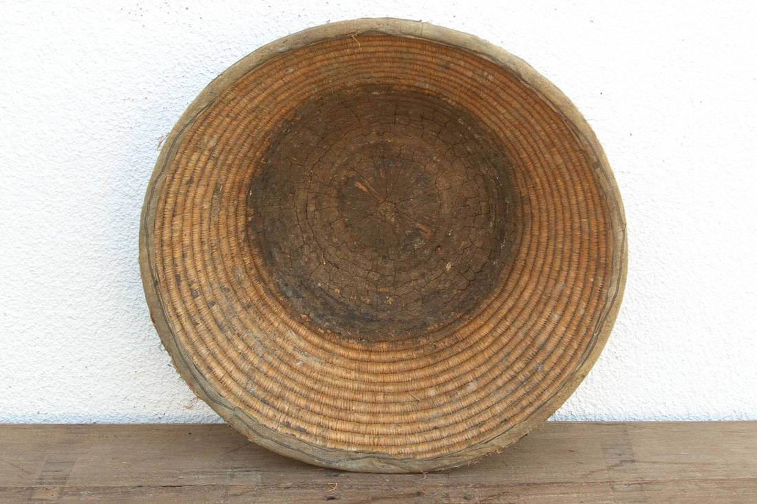 Antique Coiled Woven Harvest Basket - 6