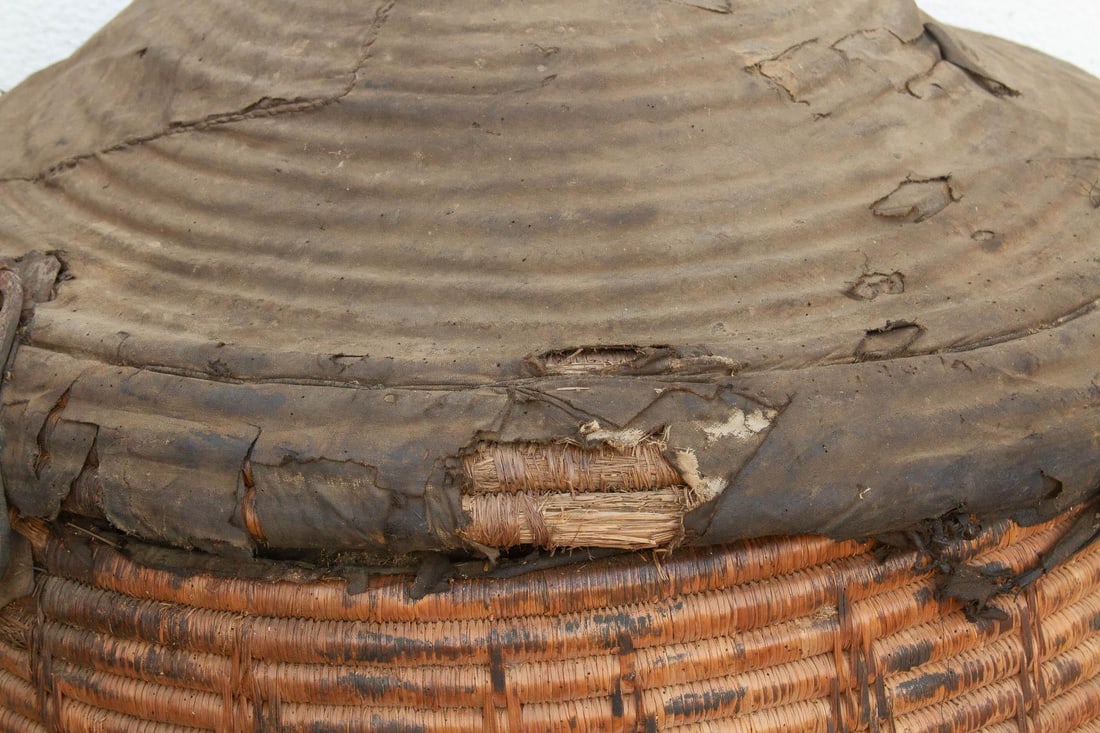 Monumental Antique Basket With Lid & Metal Hardware - 7