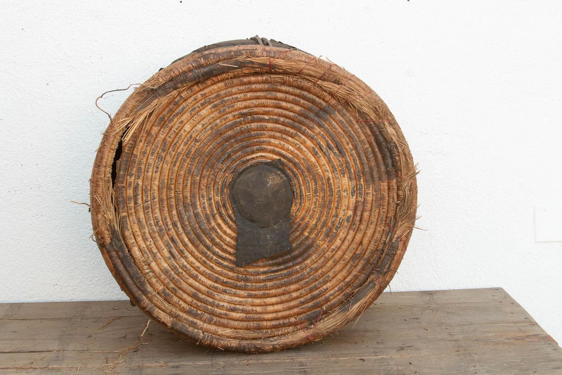 Monumental Antique Basket With Lid & Metal Hardware - 9