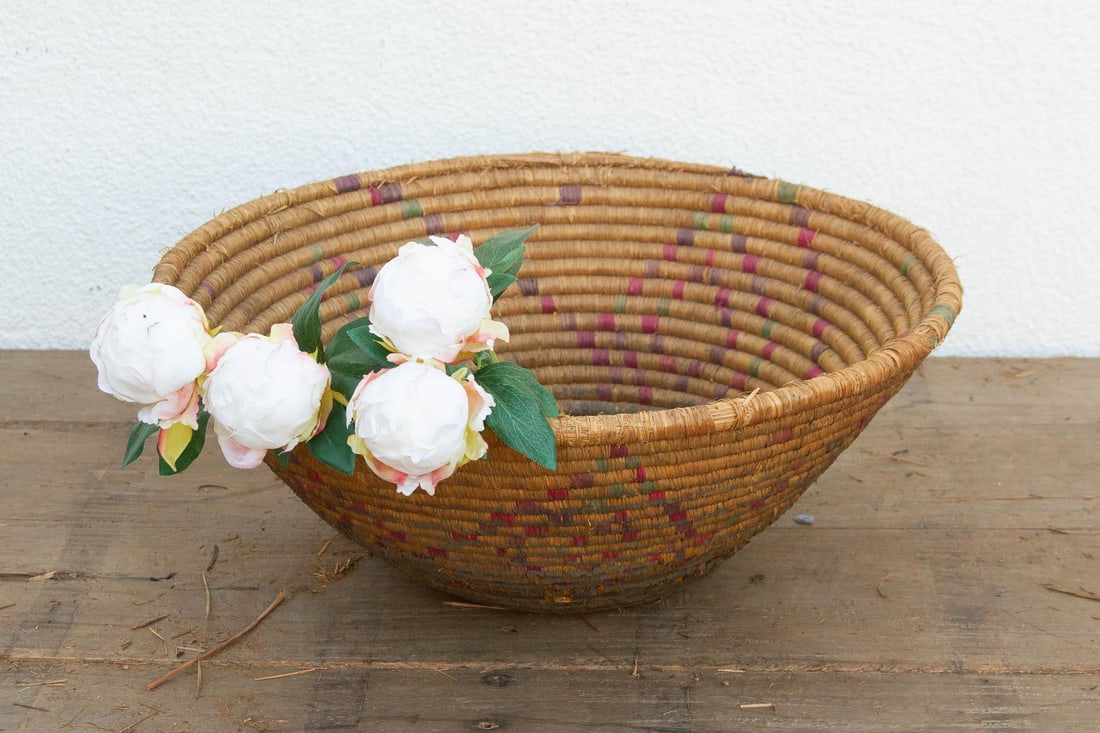 Vintage Woven Basket With Geometric Pattern - 2