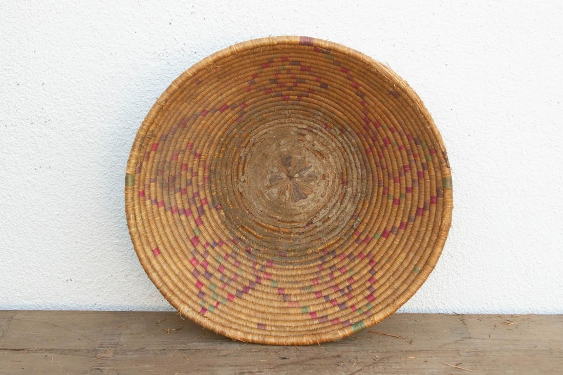 Vintage Woven Basket With Geometric Pattern - 3