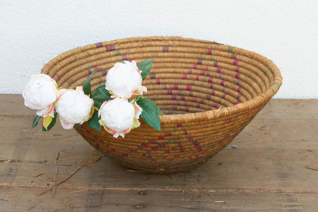 Vintage Woven Basket With Geometric Pattern - 6