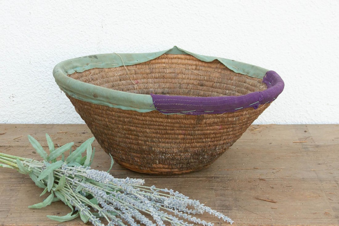 Vintage Nomodic Harvest Bowl W/Colorful Textile Rim - 6