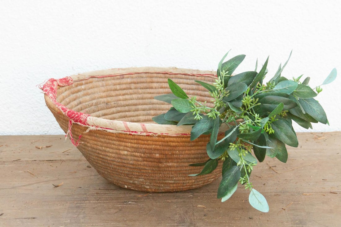 Harvest Basket With Old Textile Rim - 2