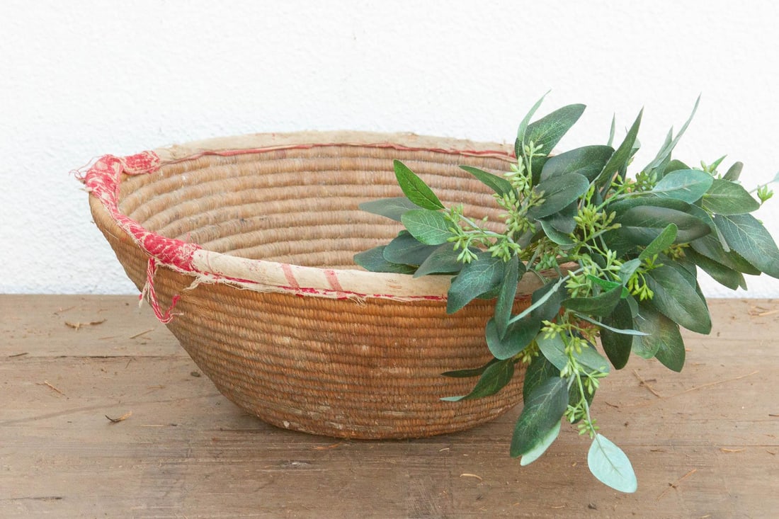Harvest Basket With Old Textile Rim - 7