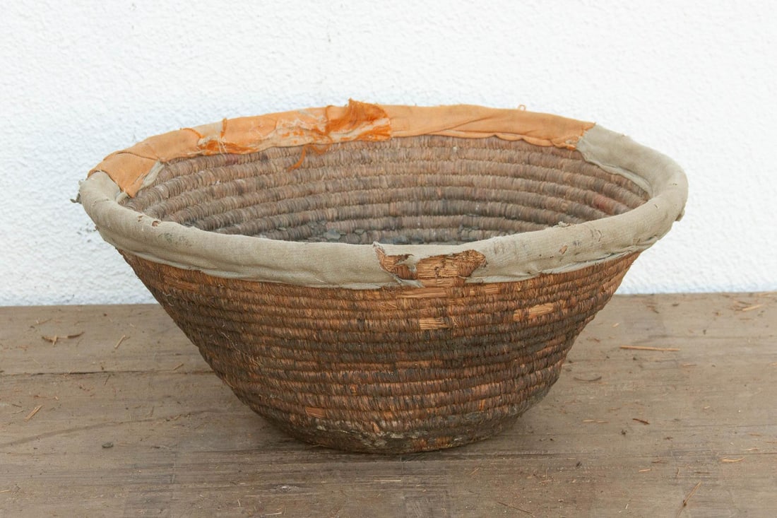 18" Dm Harvest Basket With Textile Rim & Mud Base - 4