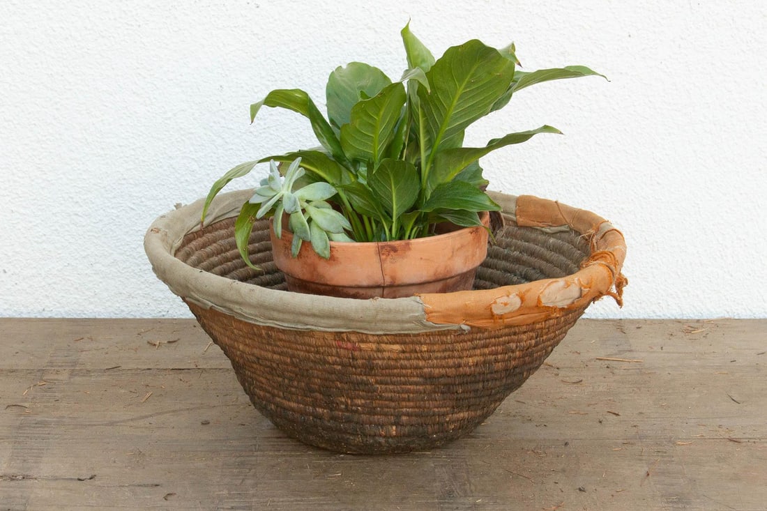 18" Dm Harvest Basket With Textile Rim & Mud Base - 7