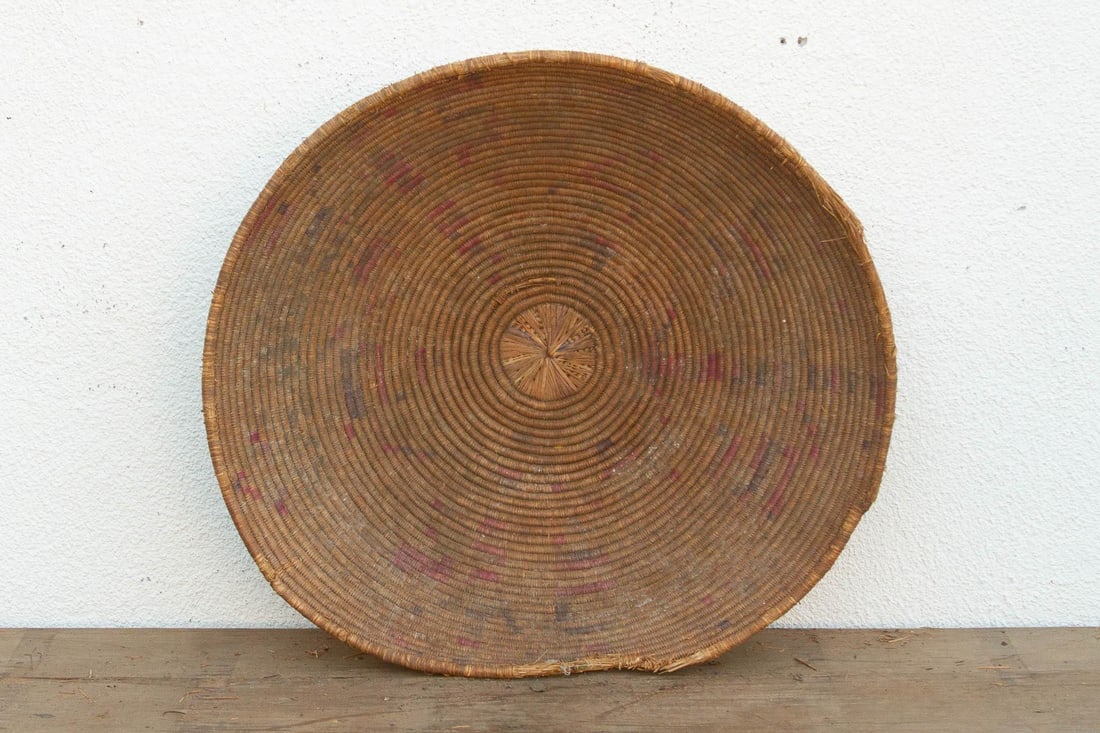 Antique Faded Geometric Winnowing Bowl - 6