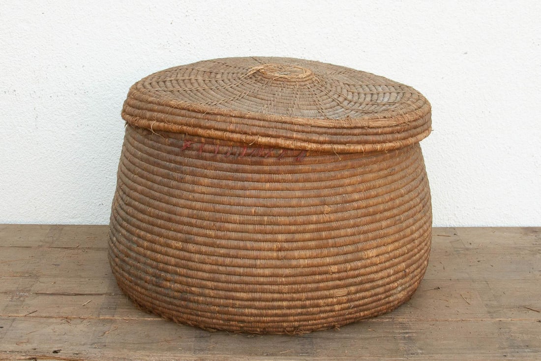 Earth Tone Antique Storage Basket With Lid - 6