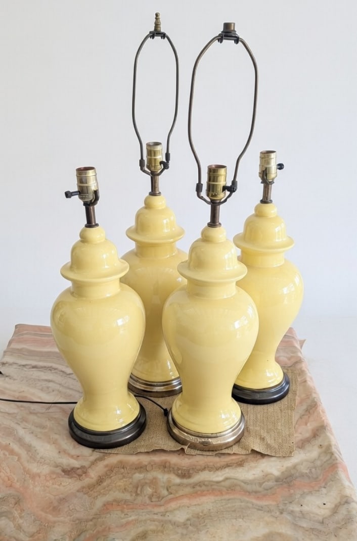 Vintage Butter Yellow Ceramic Ginger Jar Table Lamps - Set of 4 - 2