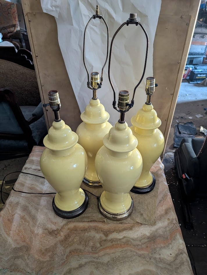 Vintage Butter Yellow Ceramic Ginger Jar Table Lamps - Set of 4 - 3