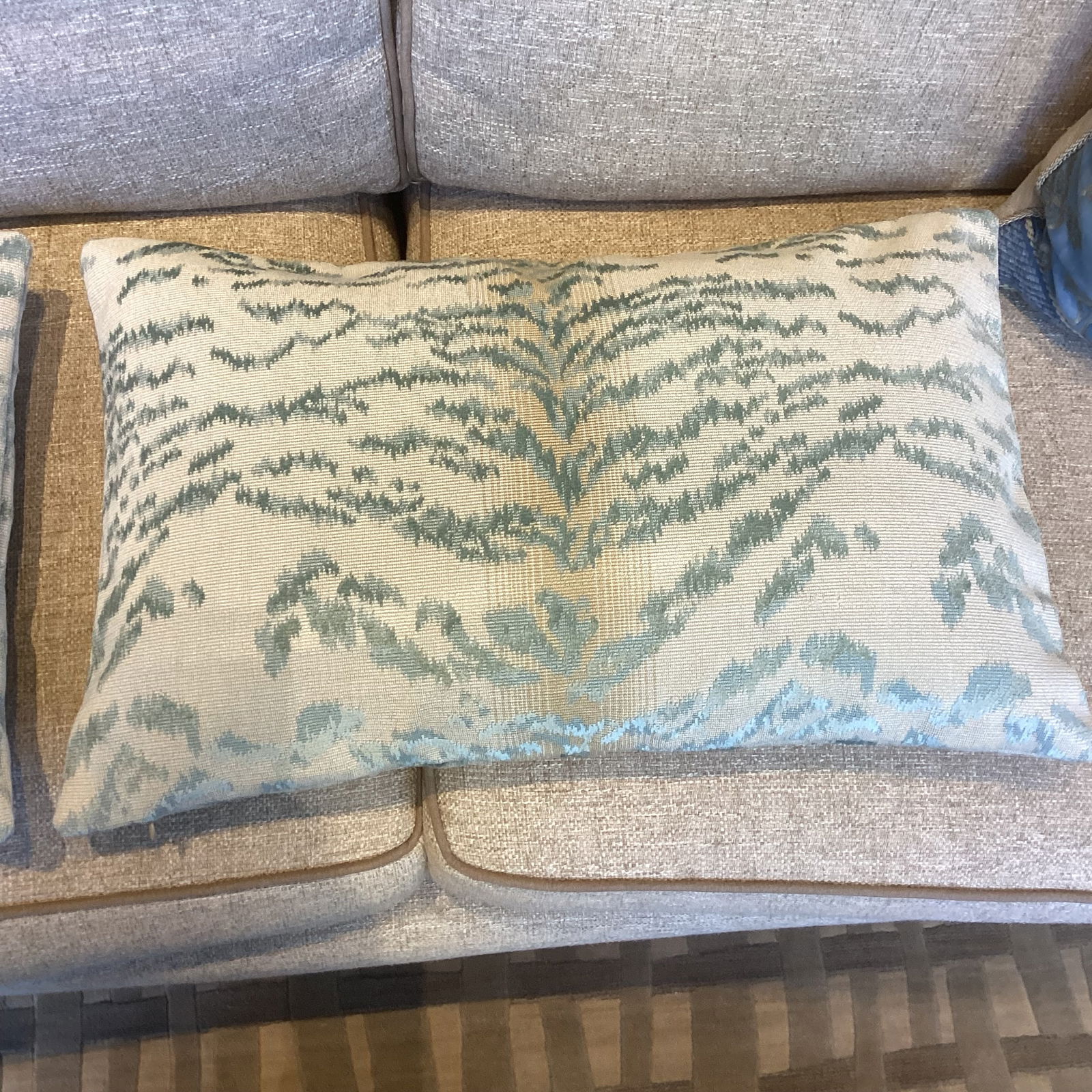 New Pair of Cowtan & Tout Blue and Cream Tiger Print Lumbar Pillows - 3