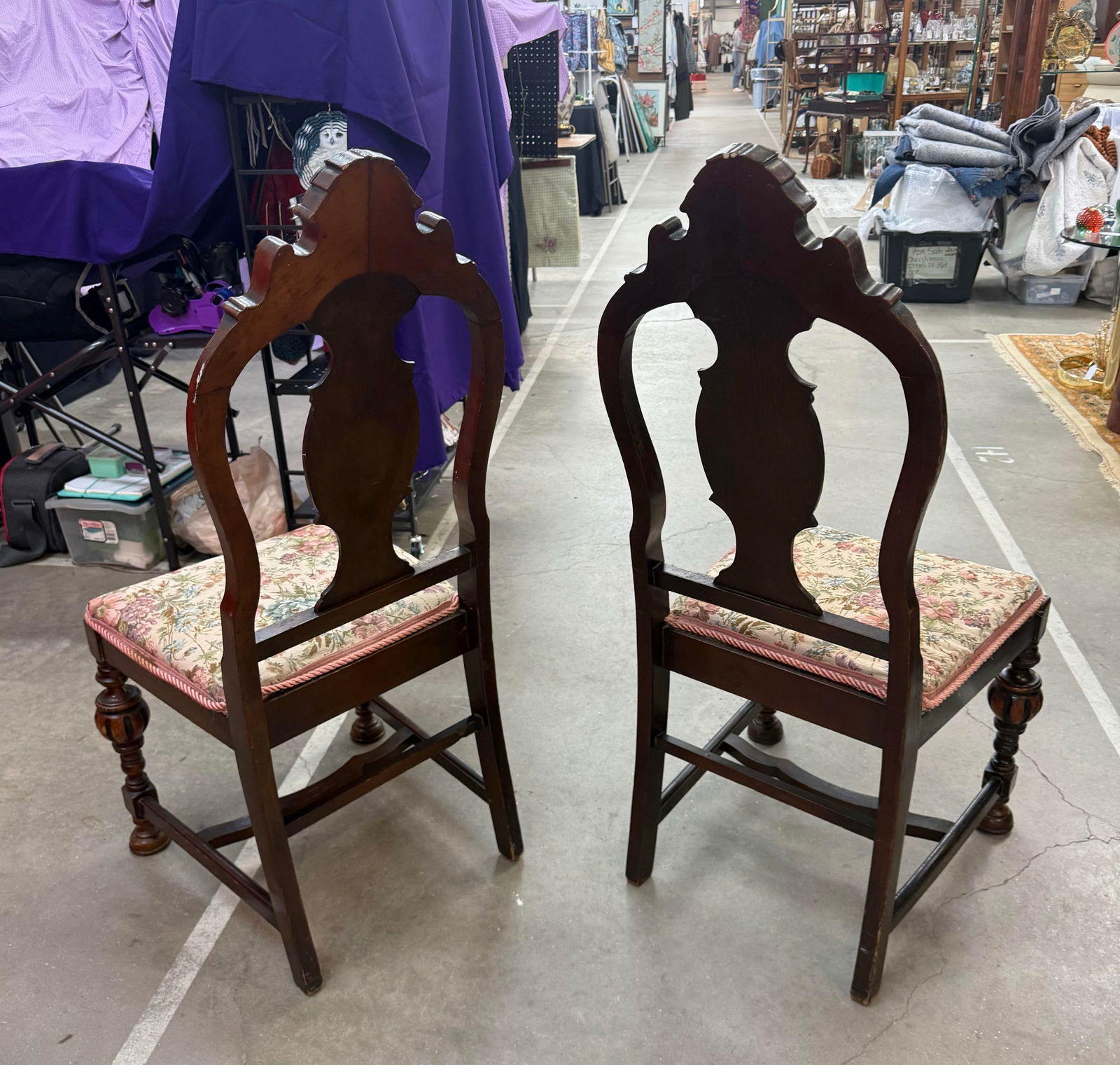1920s Queen Ann Style Hand Carved European English Tudor Style Dining Side Chair Pair - 2
