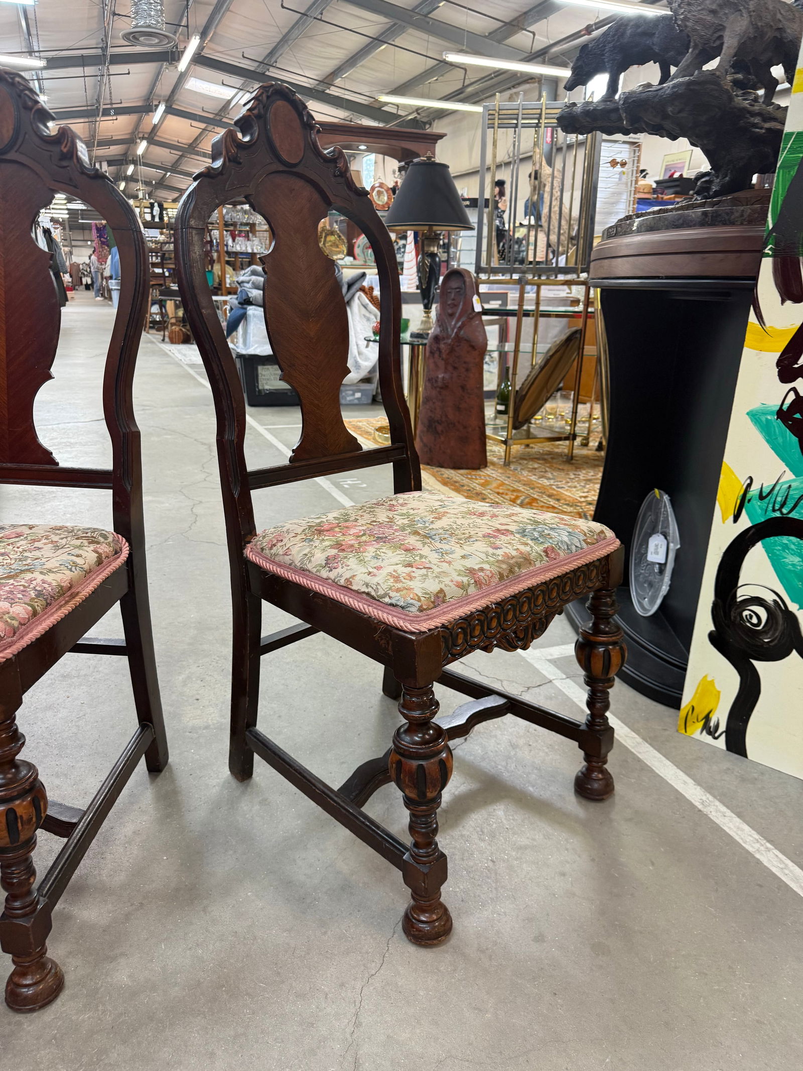 1920s Queen Ann Style Hand Carved European English Tudor Style Dining Side Chair Pair - 4