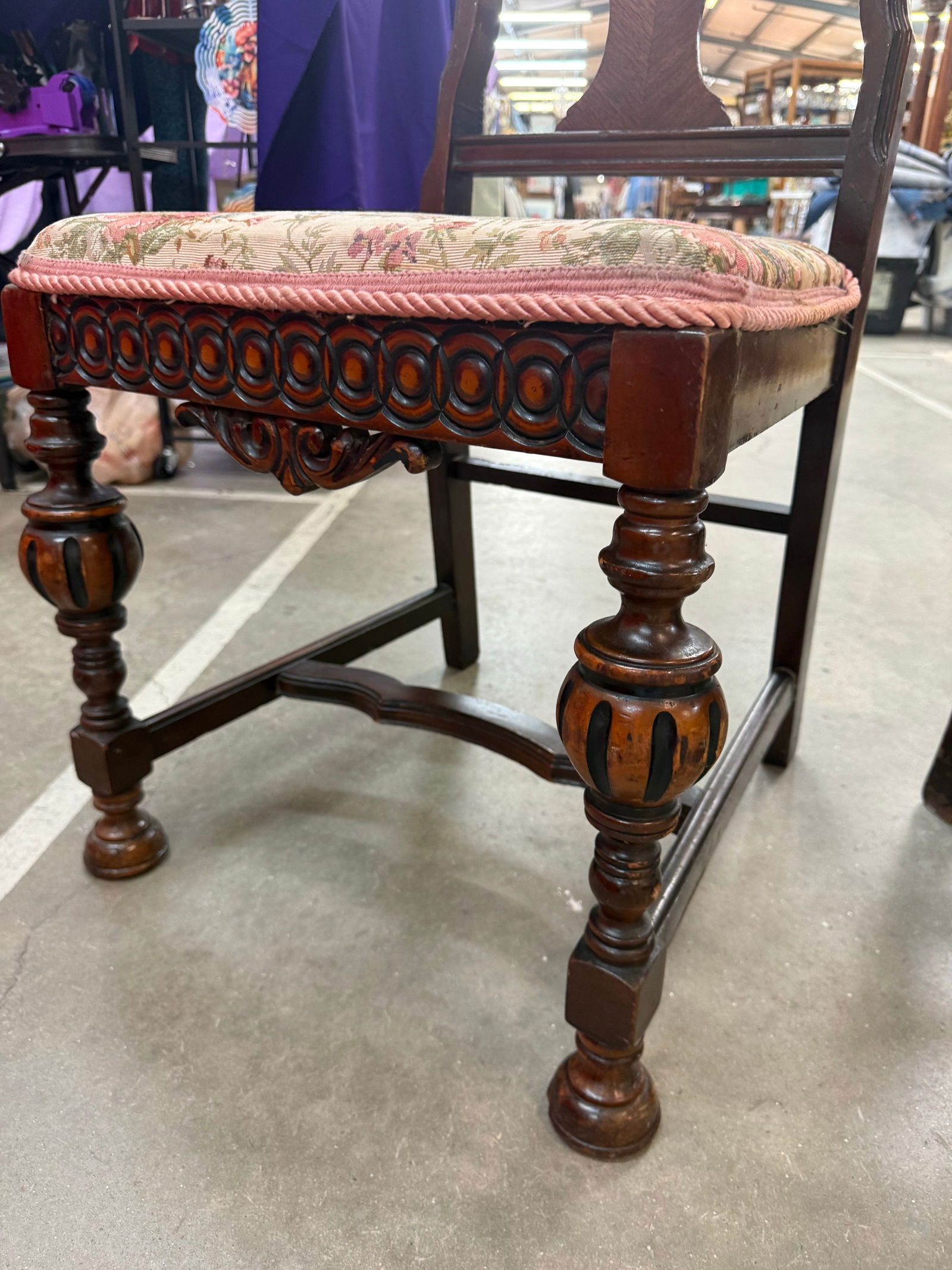 1920s Queen Ann Style Hand Carved European English Tudor Style Dining Side Chair Pair - 6