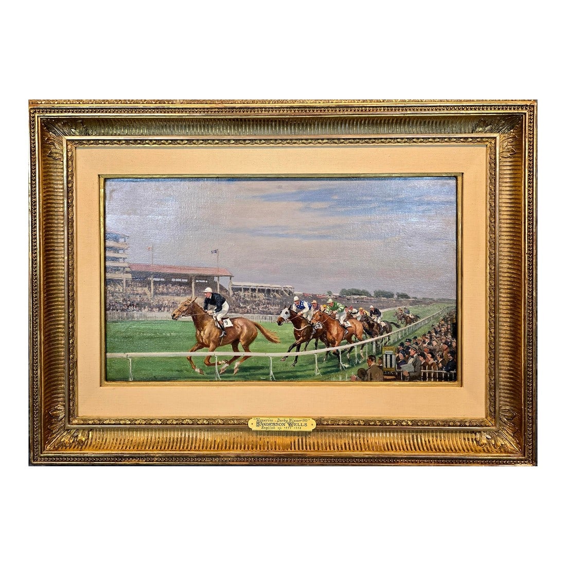 Sanderson Wells- Hyperium 1933 Epson Derby Horse Race Winner -Oil Painting: Sanderson Wells- Hyperium 1933 Epson Derby Horse Race winner -Oil painting English Victorian Realism - Oil painting on canvas - signed - circa1933 The painting is illustrating the legendary race