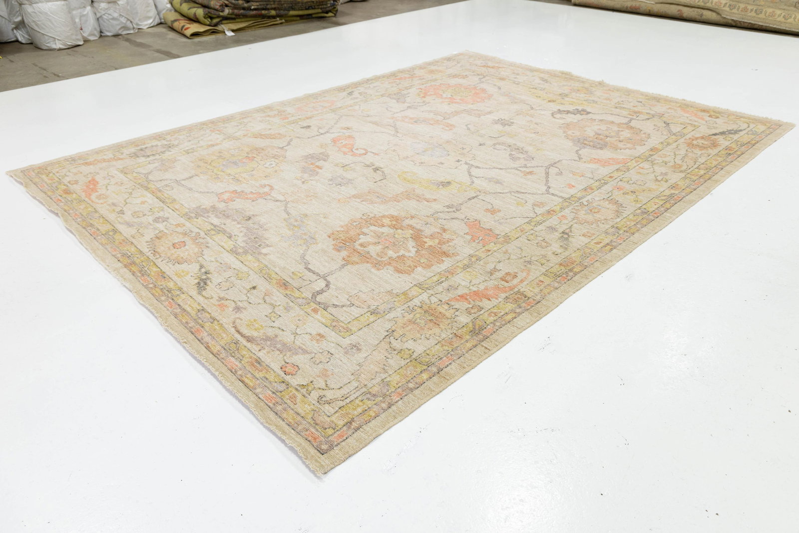 Modern Oushak Style Hand-Knotted Wool Rug - Pastel Floral Transitional Area Rug - 4